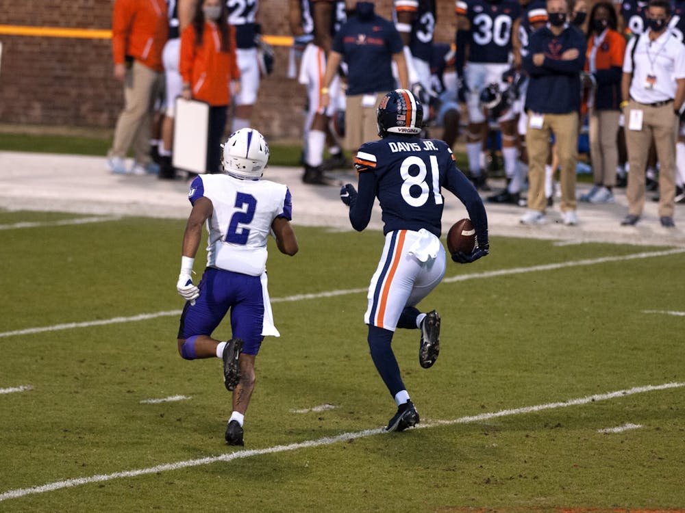 Freshman wide receiver Lavel Davis Jr. will be a crucial aerial target for sophomore quarterback Brennan Armstrong, who has seen lots of success throwing long balls to the South Carolina native. 