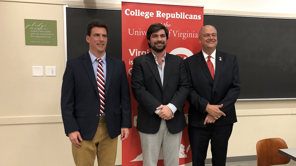 The three 25th House of Delegates Republican Primary candidates — (from left to right) Marshall Pattie, Richard Fox and Chris Runion — appeared on Grounds April 9 for a debate sponsored by the College Republicans at U.Va. and the Albemarle County Republican Committee.