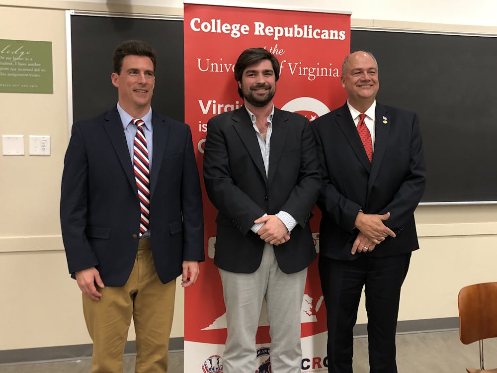 The three 25th House of Delegates Republican Primary candidates — (from left to right) Marshall Pattie, Richard Fox and Chris Runion — appeared on Grounds April 9 for a debate sponsored by the College Republicans at U.Va. and the Albemarle County Republican Committee.