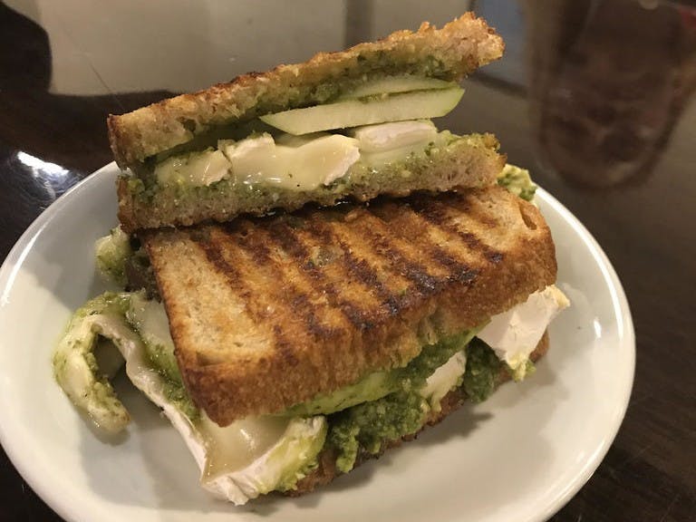 If you are looking for something more substantial, I highly recommend the brie panini with green apple and pesto. Served on perfectly toasted fresh bread, this sandwich was oozing with melted brie and excellent pesto.&nbsp;