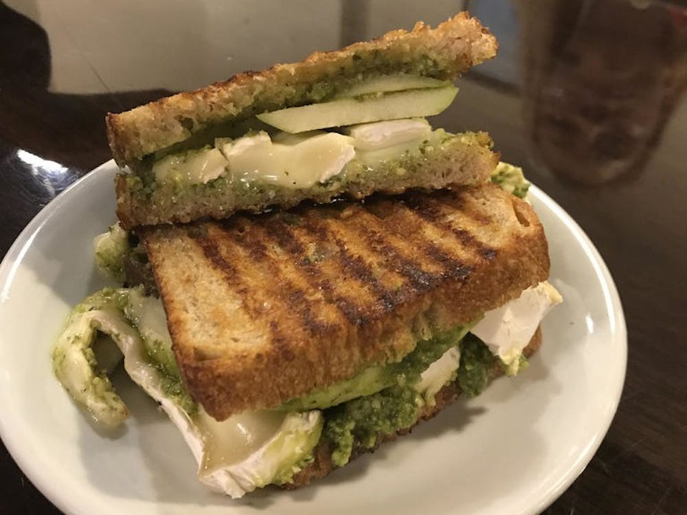<p>If you are looking for something more substantial, I highly recommend the brie panini with green apple and pesto. Served on perfectly toasted fresh bread, this sandwich was oozing with melted brie and excellent pesto.&nbsp;</p>