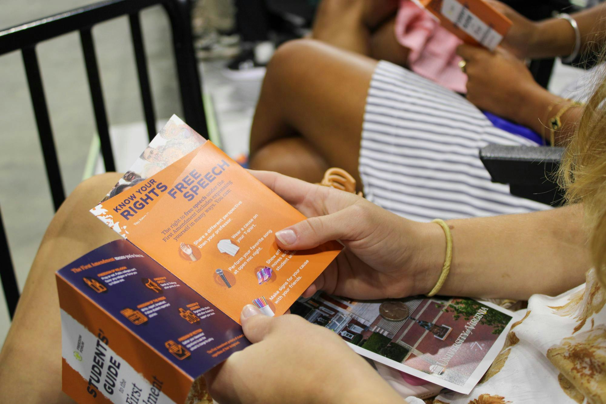 Free speech brochure distributed to students at opening convocation, photographed Aug. 24, 2025.