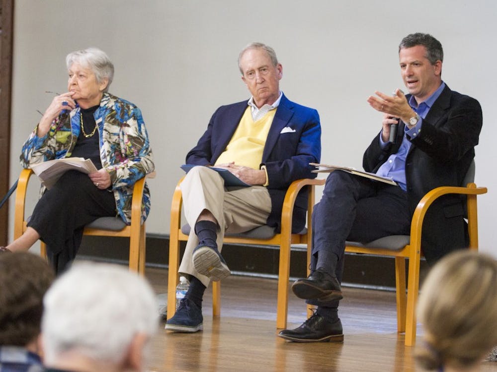 (From left) Panelists Joan MacCallum, George Gilliam and Rich Schragger at the event.&nbsp;