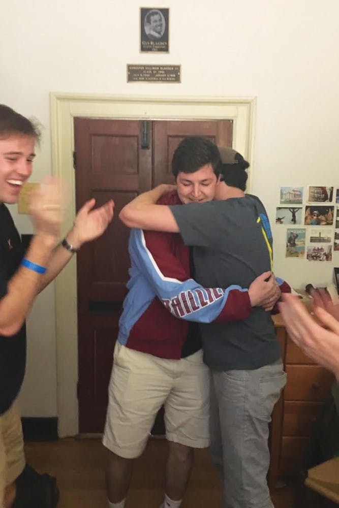 Friends surprise Henry Crochiere upon learning he would be the occupant of the "Good Guy" Lawn room in the 2017-18 school year.