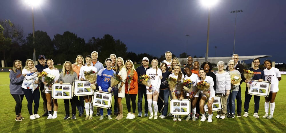 <p>Virginia's seniors were honored in a pregame ceremony with their families.</p>