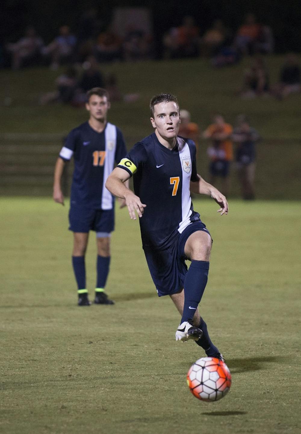 <p>Senior midfielder Todd Wharton scored his first goal of the season on a penalty kick late in the second half against Notre Dame. </p>