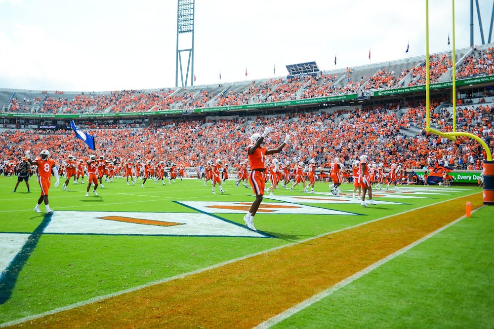 <p>Pregame, Scott Stadium was rocking as the new Cavalier Julie Caruccio led the Cavaliers out onto the field to the strains of AC/DC’s Thunderstruck for the first time.</p>
