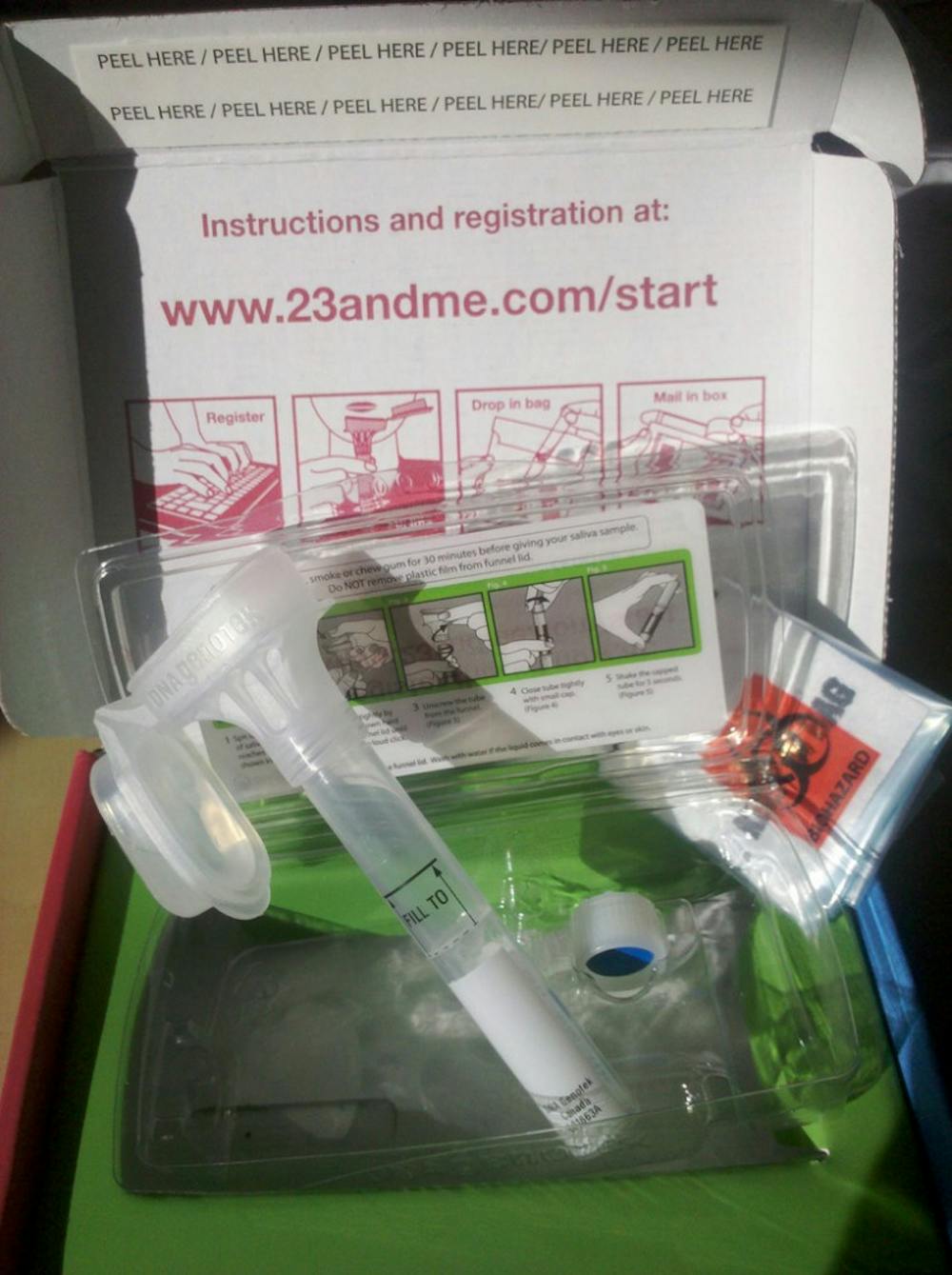 <p>23andMe services require consumers to mail in a saliva sample for DNA analysis.</p>