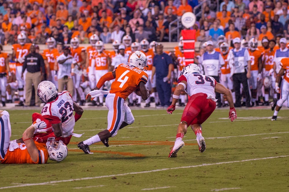 <p>Senior wide receiver Olamide Zaccheaus will have to keep up his offensive performance for Virginia to upset Miami.</p>