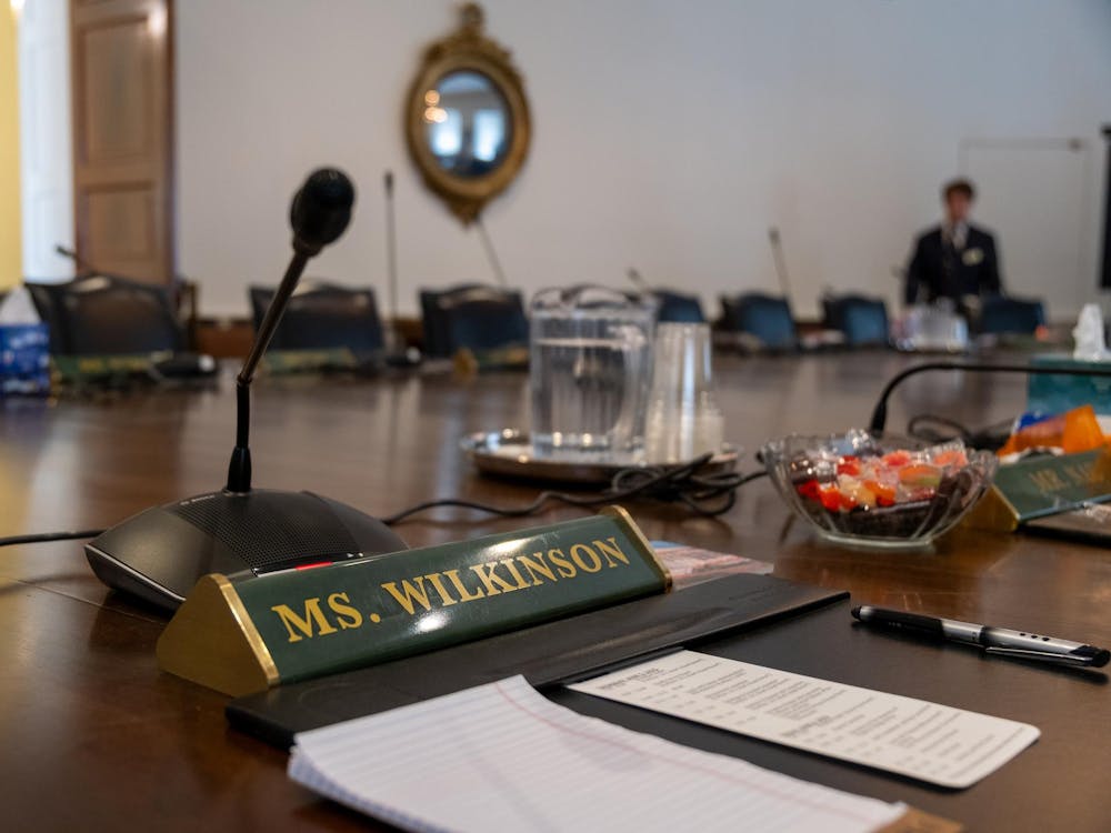 Vice Rector Wilkinson's nameplate in the Board of Visitors' meeting room, photographed June 6, 2025.