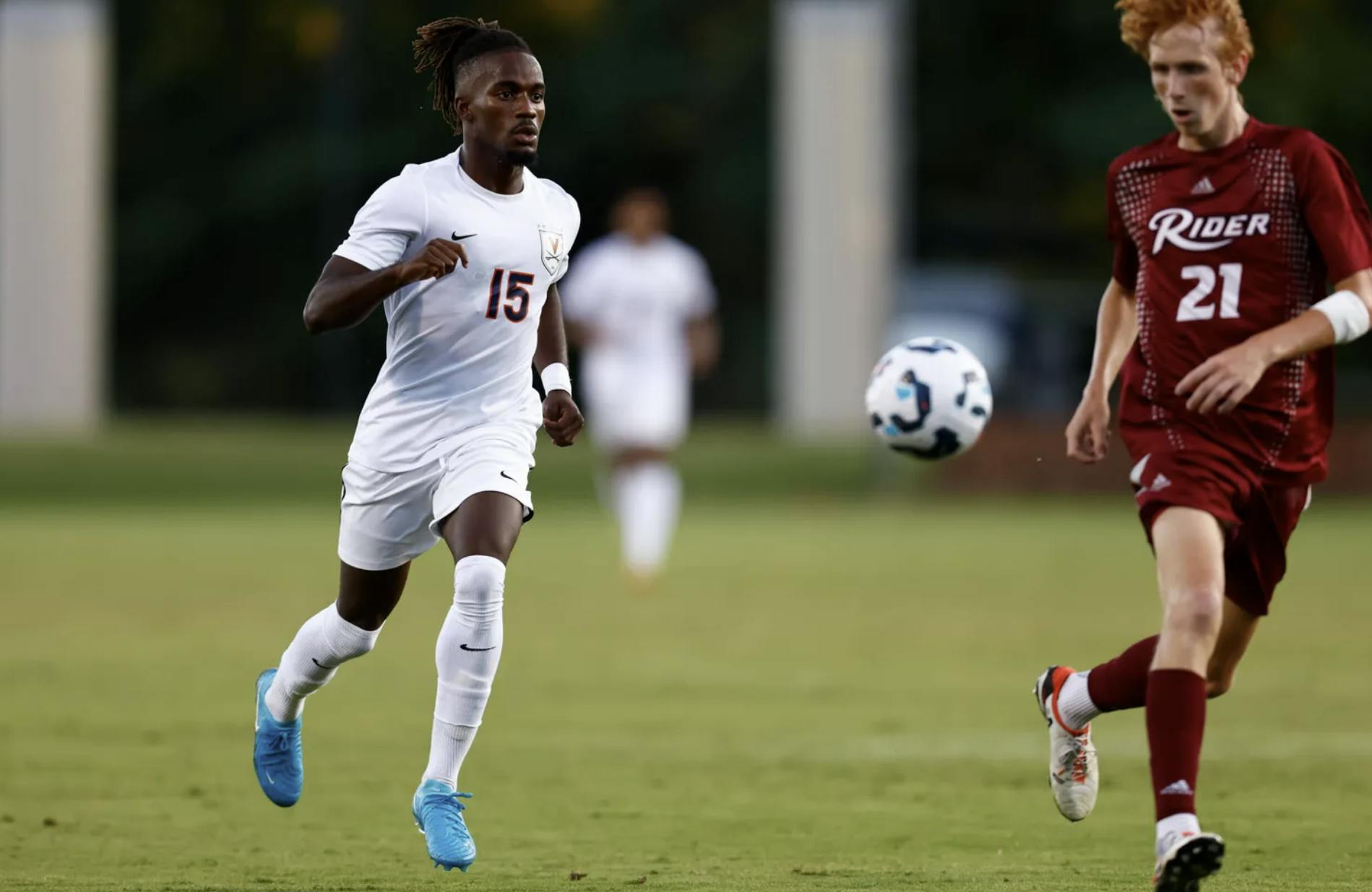 Beauvois charges down a Rider defender.