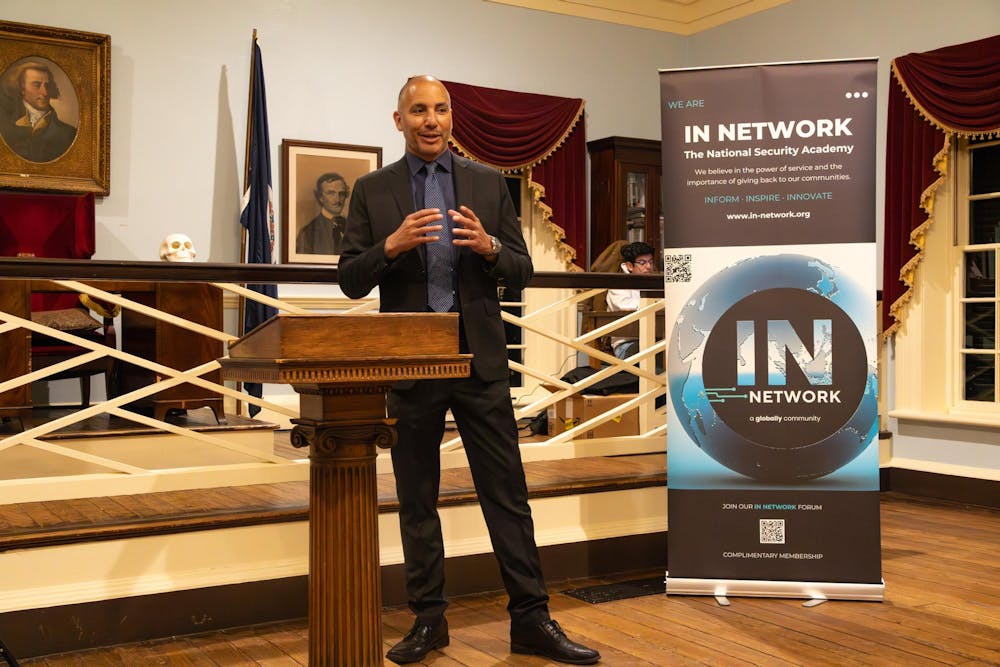 The Jefferson Literary and Debating Society hosts Dexter Ingram, former State Department official and counterterrorism operative involved in the operations against ISIS, Nov. 14, 2025.