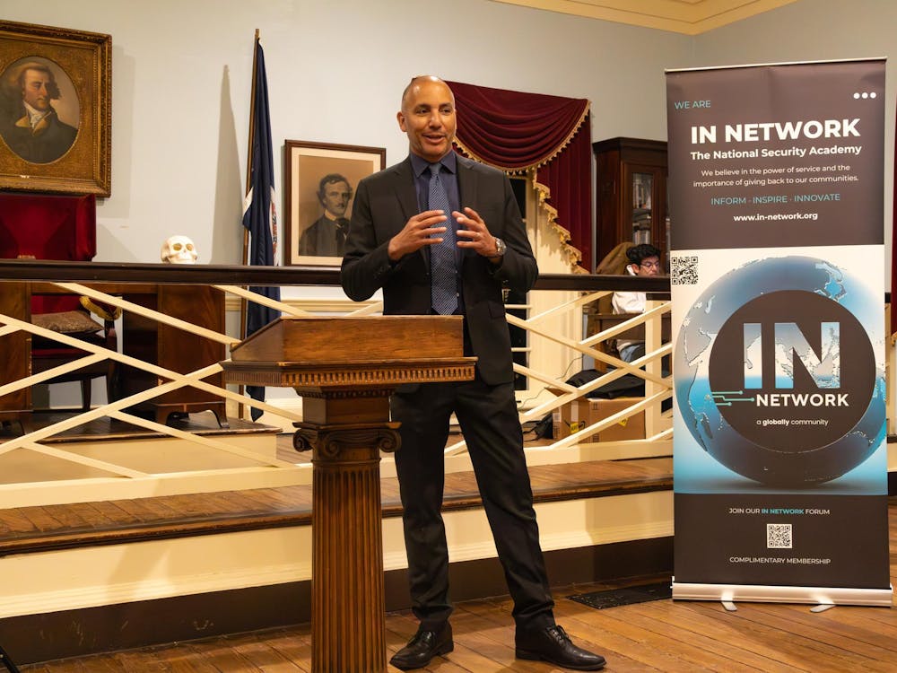 The Jefferson Literary and Debating Society hosts Dexter Ingram, former State Department official and counterterrorism operative involved in the operations against ISIS, Nov. 14, 2025.