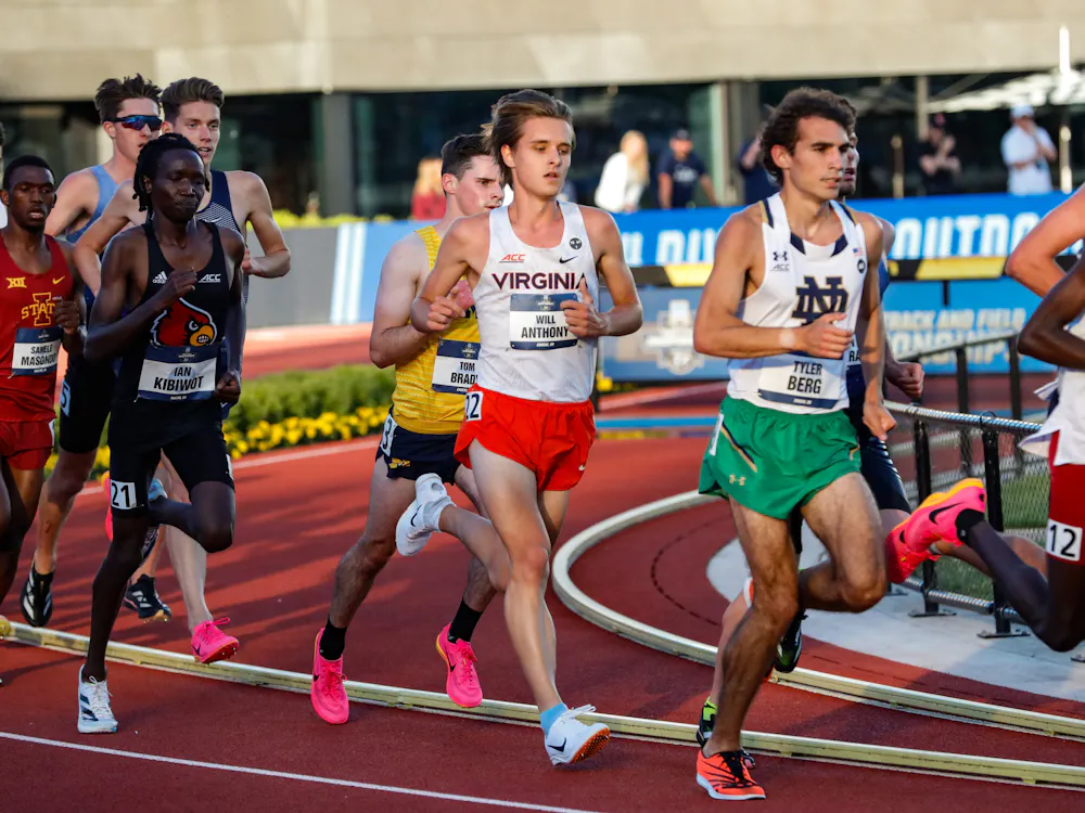 Will Anthony navigates the pack in the 10,000-meter at the 2024 NCAA outdoor track and field championships.