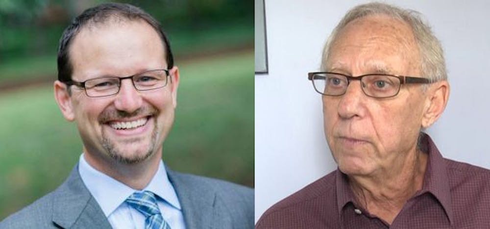 <p>Charlottesville Commonwealth’s Attorney candidate Jeff Fogel (right) and current Charlottesville Assistant Commonwealth’s Attorney Joe Platania (left)</p>