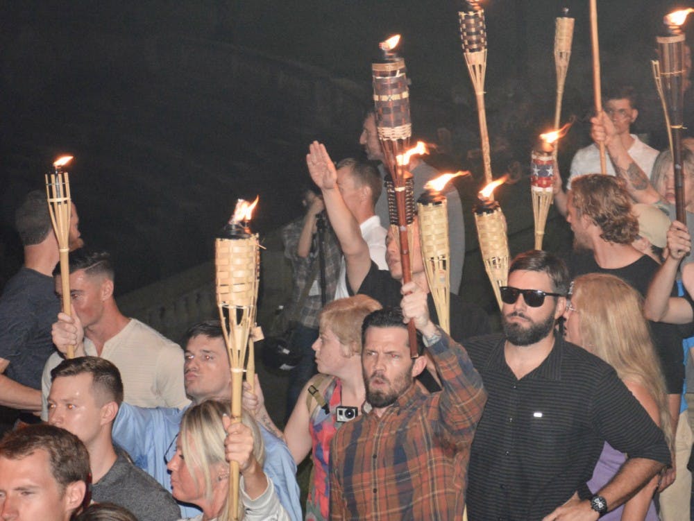 White nationalists marching towards the Lawn.&nbsp;