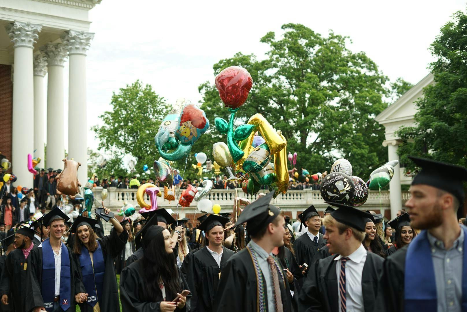 During Final Exercises, the graduating classes lines up around the Rotunda for a procession down the Lawn. 