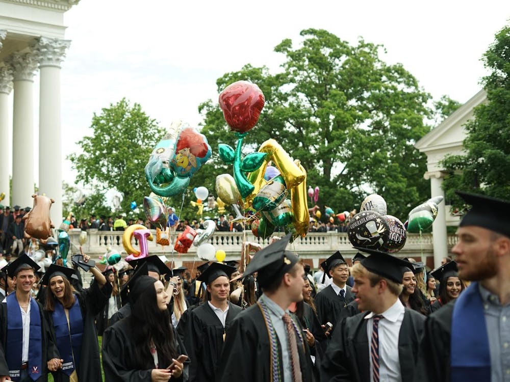 During Final Exercises, the graduating classes lines up around the Rotunda for a procession down the Lawn. 