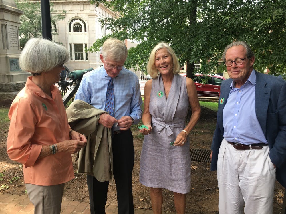Supporters of the "Save Foxfield Races" congregate outside Albemarle County Circuit Court.