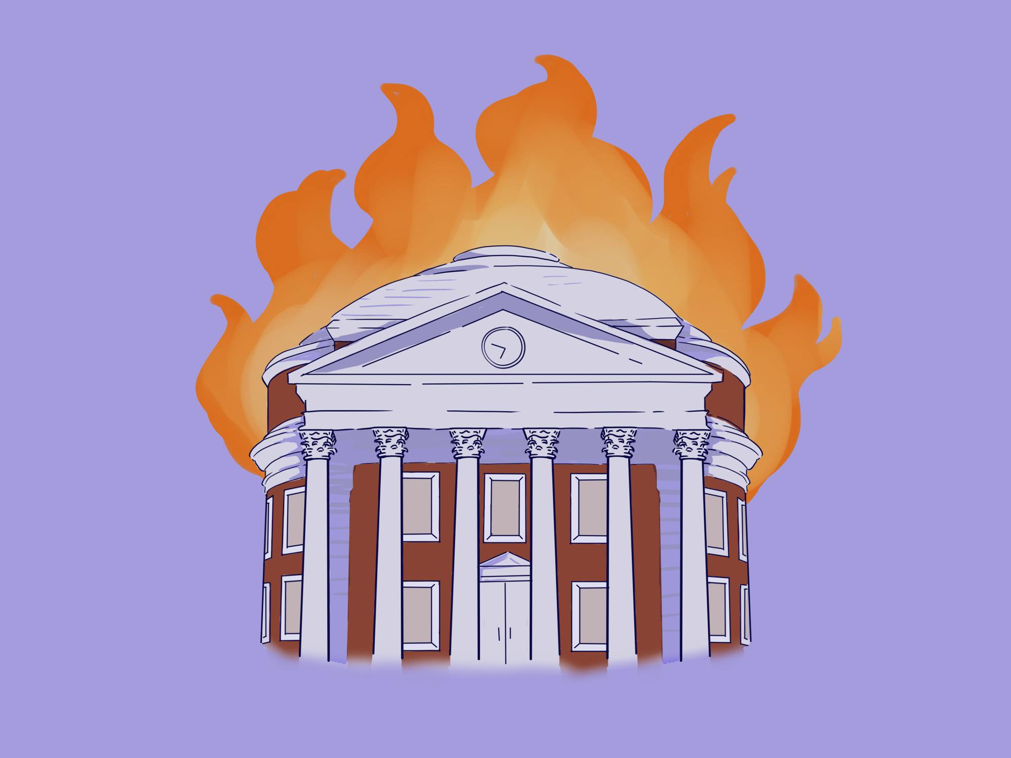 Of course, the building is not literally on fire. Metaphorically, however, everything the building represents — learning, democracy, permanence and the endless pursuit of excellence — is being consumed by flames. 