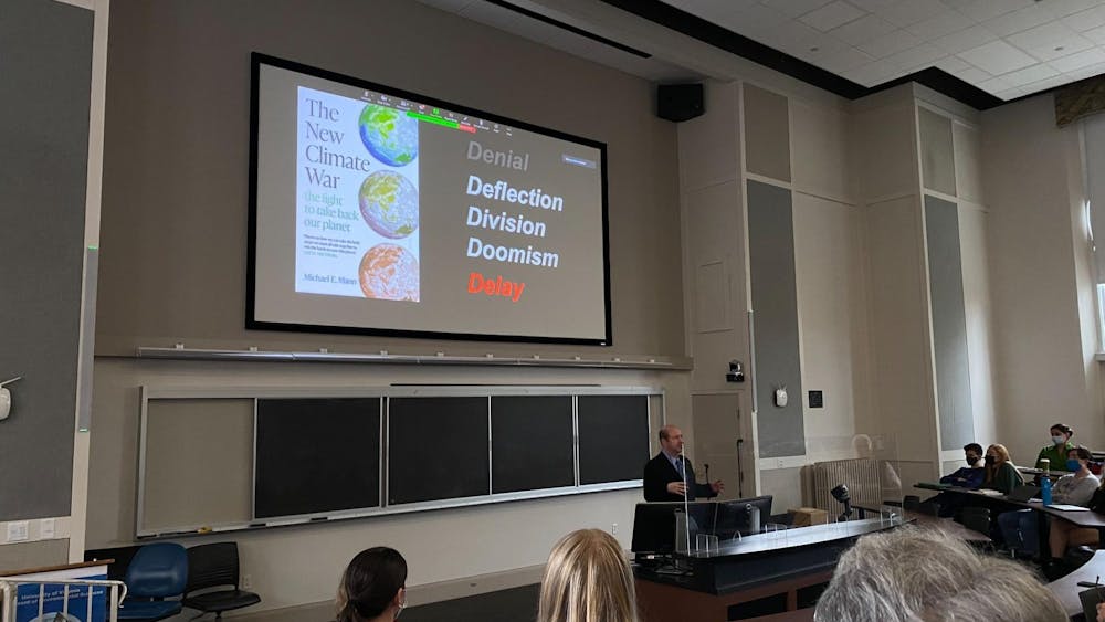 At the commencement of his hour-long presentation, Dr. Mann summed up his latest book by explaining how the challenges faced when addressing the climate crisis are largely political in nature, especially in current times.