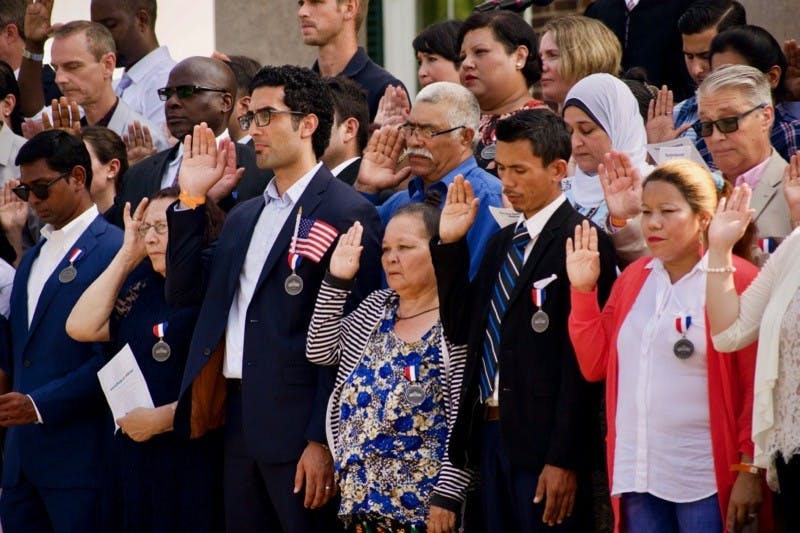 The new citizens, hailing from 35 different countries, took the oath of citizenship at Monticello.&nbsp;