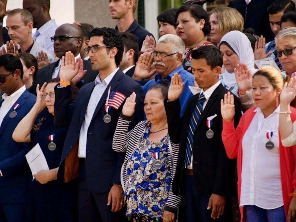 The new citizens, hailing from 35 different countries, took the oath of citizenship at Monticello.&nbsp;