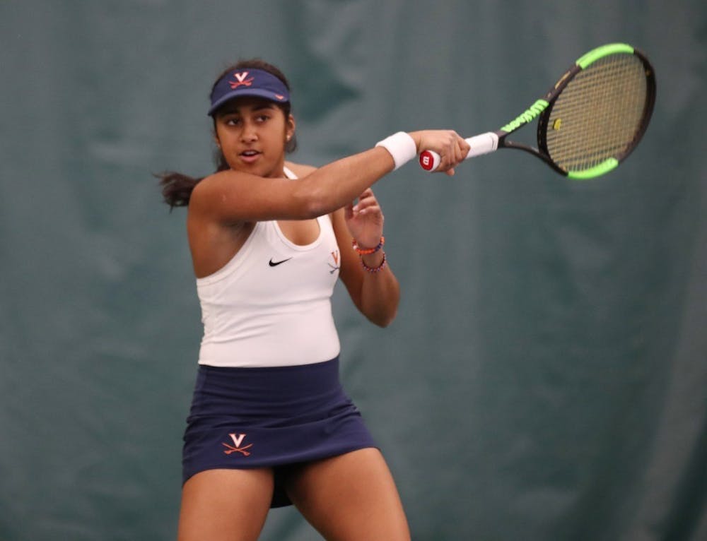 <p>No. 21 Natasha Subhash had three hard-fought matches at the No. 1 spot for Virginia but was only able to secure one win.&nbsp;</p>