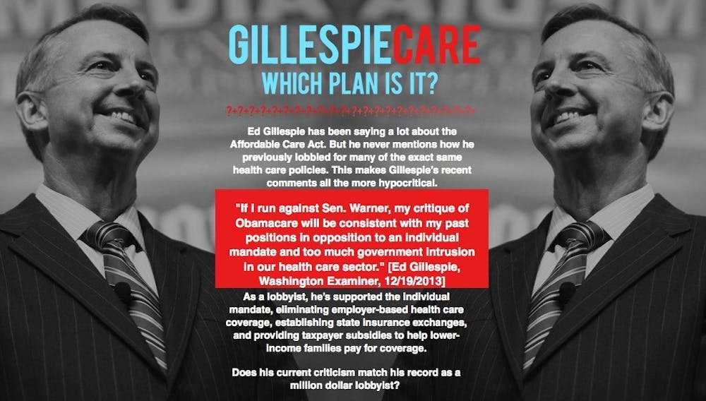	<p>Democrats launched the site GillespieCare, above, on Thursday. Republican Senate Candidate Ed Gillespie&#8217;s campaign dismissed the attacks as full of misinformation.</p>