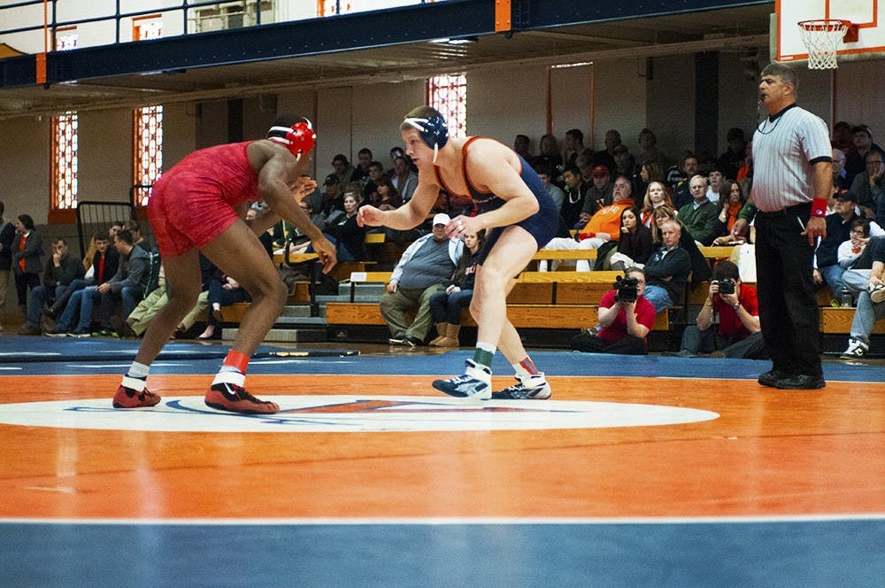 <p>No. 2 senior Nick Sulzer won for the 110th time in a Virginia uniform Friday night against the Blue Devils. He currently has the fifth-most victories in program history. </p>