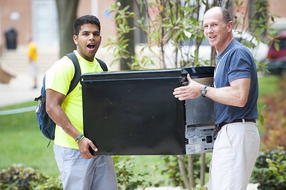 	<p>Every fall, upperclassmen arrive on Grounds early to ease the move-in process and help new students move their belongings into their dorms. </p>