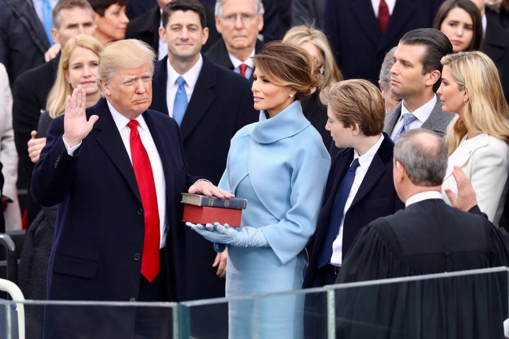 <p>Trump taking the oath of office on Jan. 20.</p>