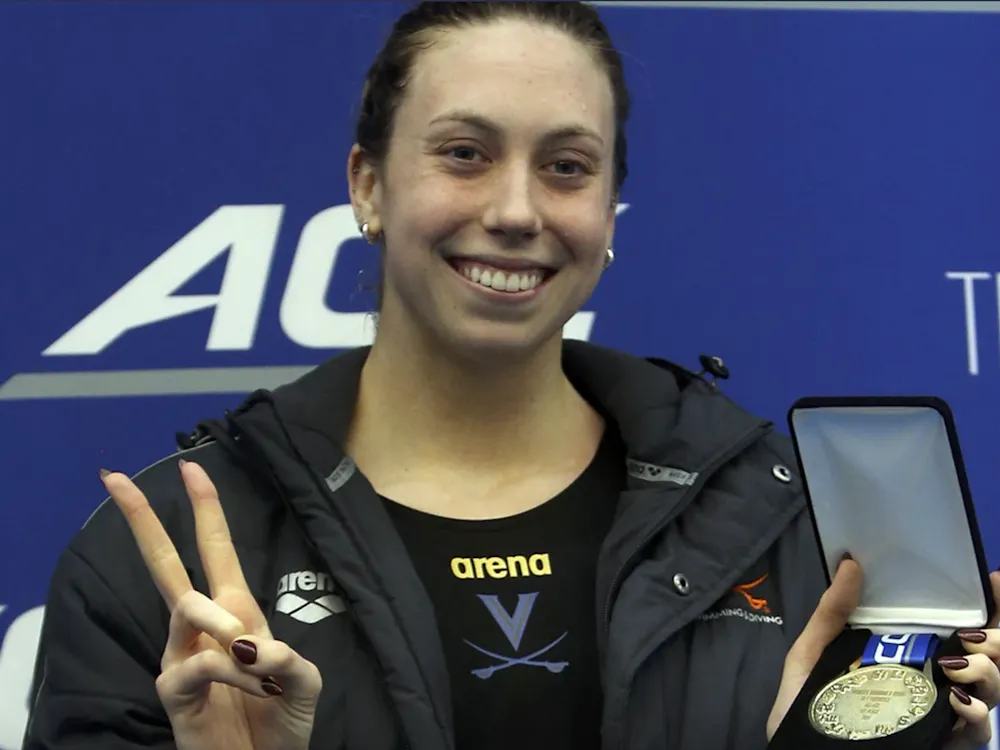 Gretchen Walsh poses after dominating at the ACC Championship.