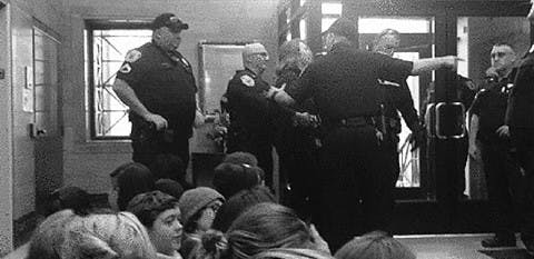 Student activists were protesting the permits issued to Dominion Virginia Power to release treated coal ash wastewater from 11 sites across Virginia into natural waterways.