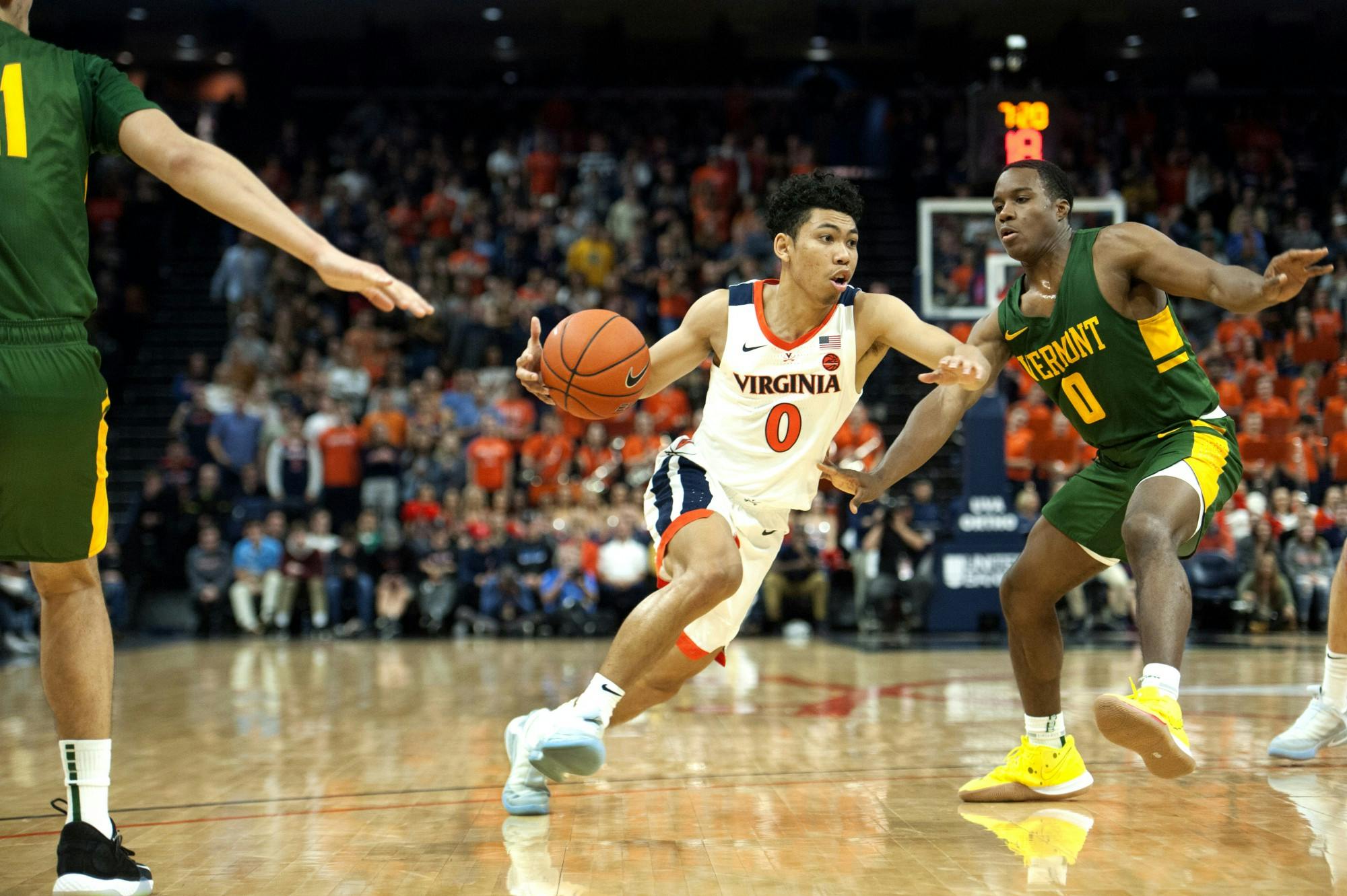 Sophomore guard Kihei Clark was a key force on both sides of the ball against Vermont, scoring 15 points and posting three rebounds on the night.&nbsp;