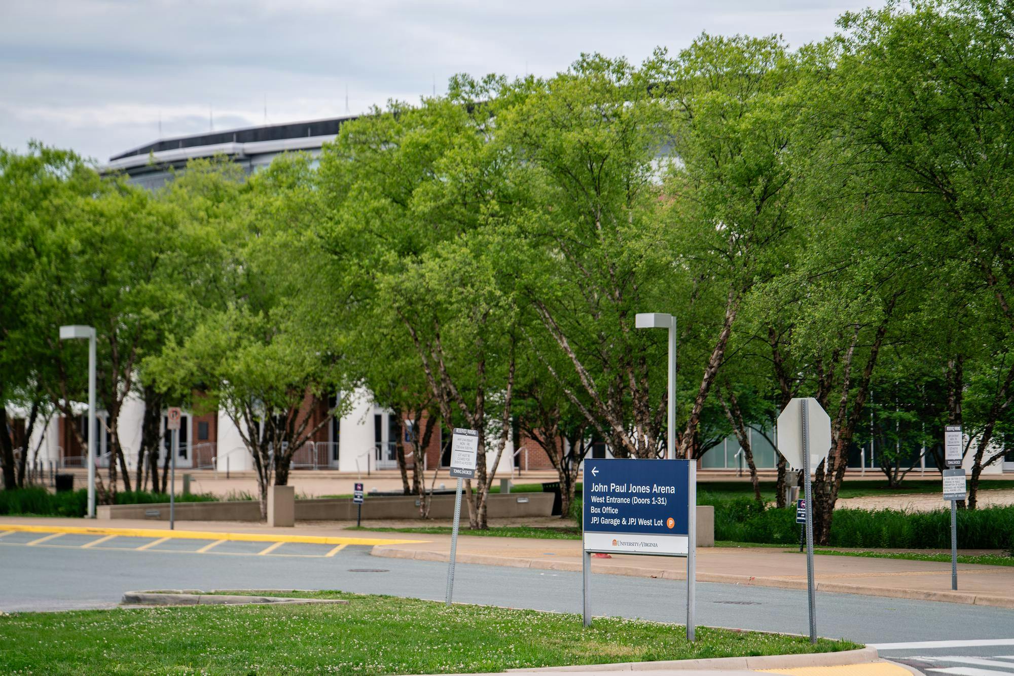 A parking lot outside of John Paul Jones Arena, photographed May 23, 2025.