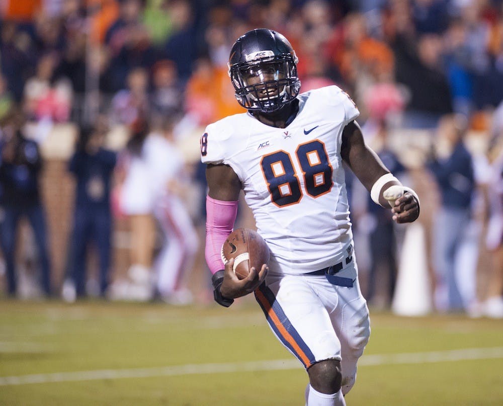 <p>Sophomore linebacker Max Valles scored his first career touchdown against Pittsburgh in October, returning an interception 35 yards to give the Cavaliers a 24-3 lead before halftime.</p>