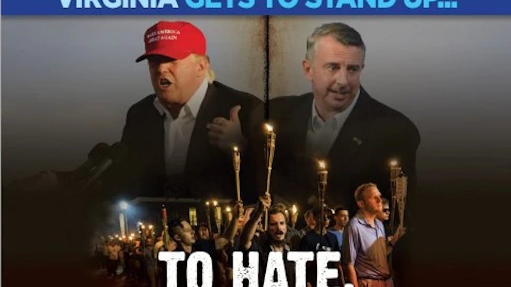 Ralph Northam's gubernatorial campaign disseminated a flyer that linked his opponent Ed Gillespie to Donald Trump and the white supremacists who rallied on the lawn in August.