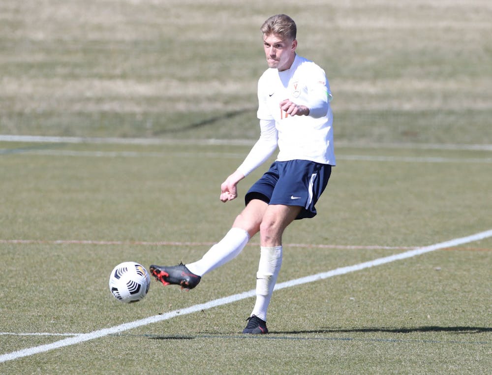 <p>Sophomore center back Andreas Ueland and the Cavalier defensive corps were unable to contain a solid Louisville attack.&nbsp;</p>