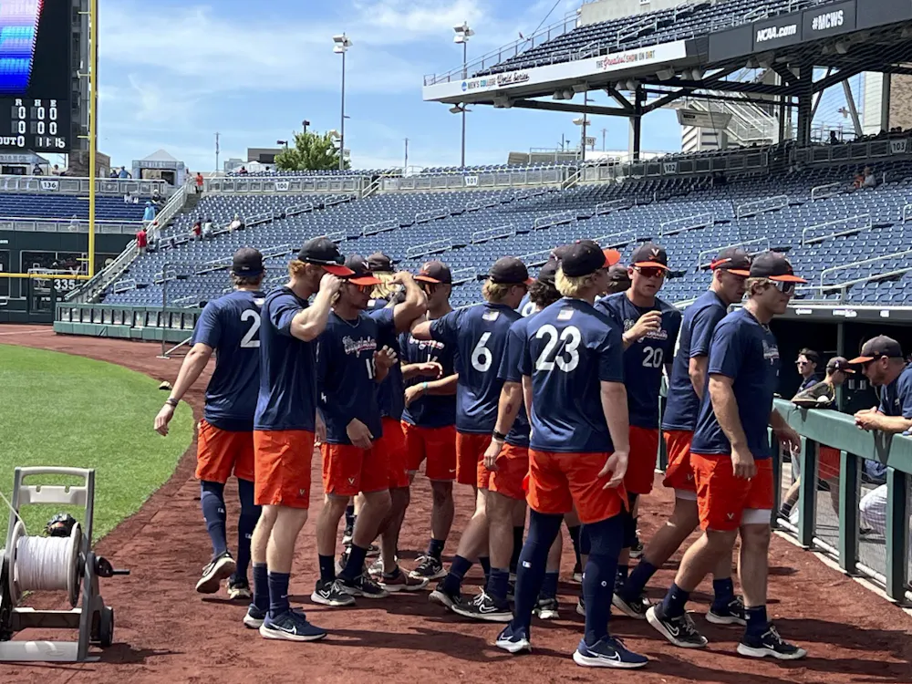Led by Griff O'Ferrall and Ethan Anderson, the Cavaliers huddled June 15 at the 2024 College World Series.