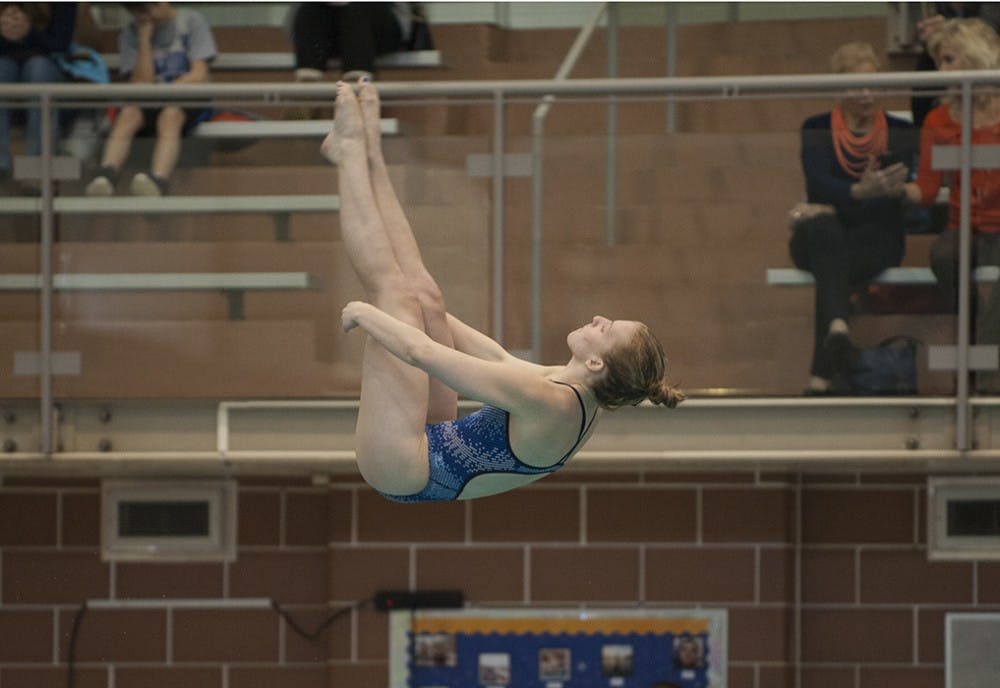 <p>Senior&nbsp;Becca Corbett won the 1-meter dive and took second in the 3-meter against Richmond. She again placed first and second, respectively, the following day against JMU.</p>