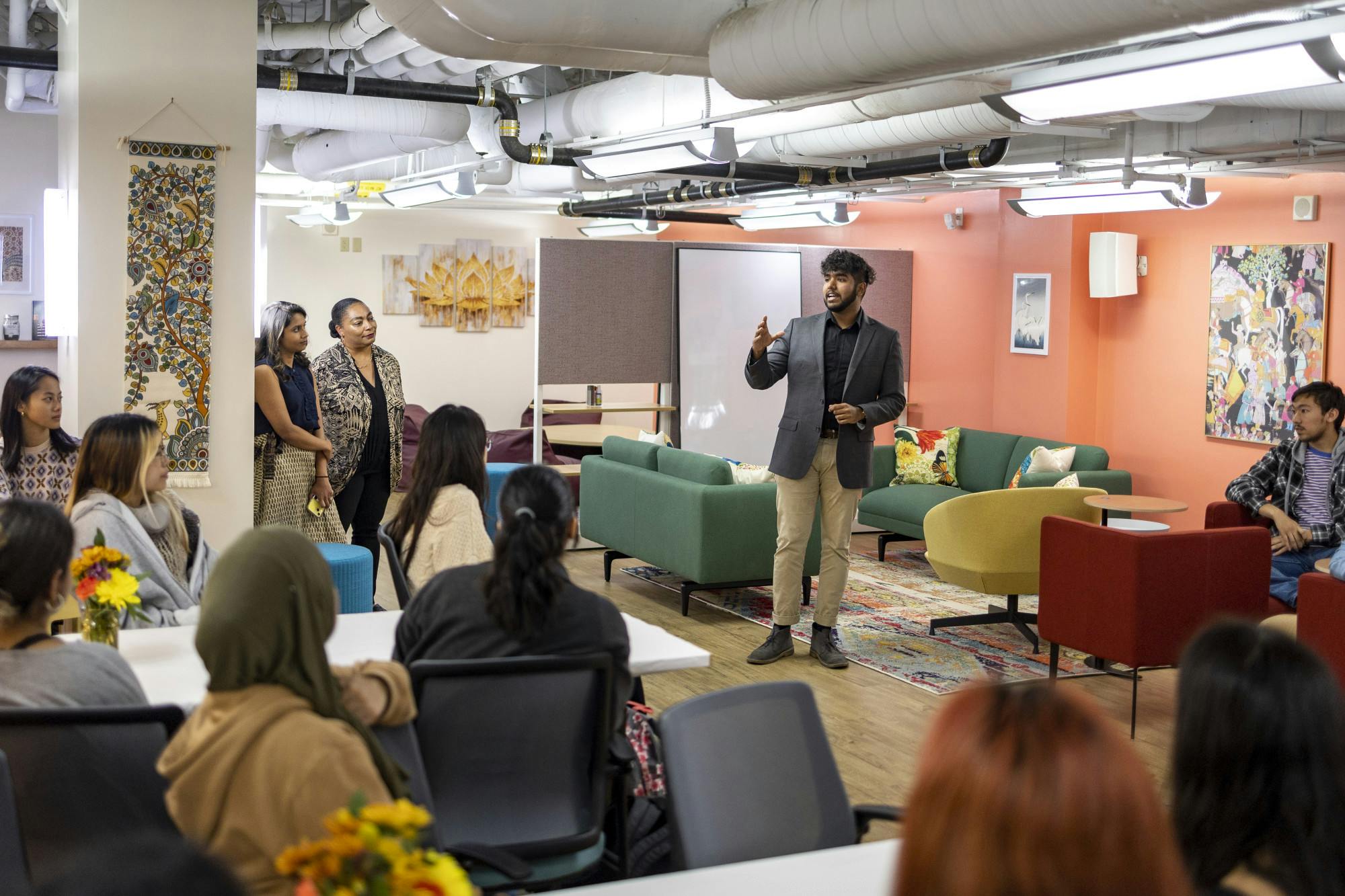 The center is filled with colorful art, cozy study nooks and a tea corner where students can eat, drink and socialize. 