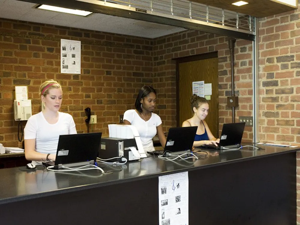 Student workers train at the new arts box office, located at the drama building on Culbreth Road. Photo by: Iram Shaikh