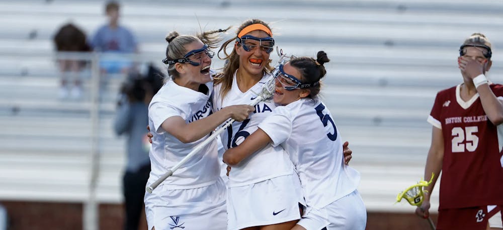 <p>Freshman attacker Madison Alaimo celebrates her game-winning overtime goal for the Cavaliers.</p>