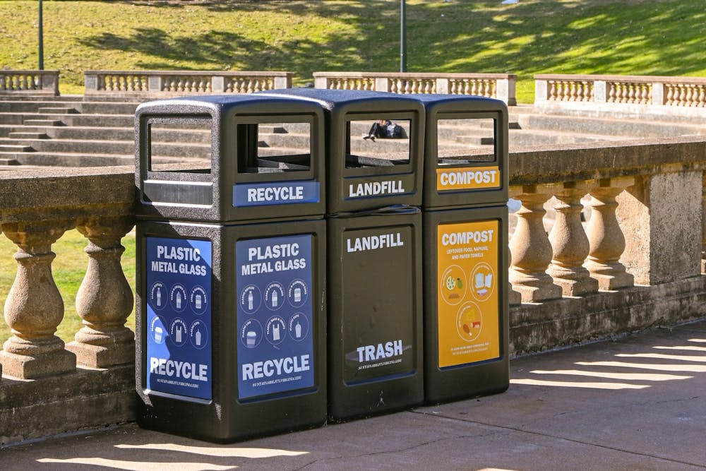 U.Va. Sustainability's zero waste program seeks to rectify "wish-cycling" by providing designated compost bins around grounds.