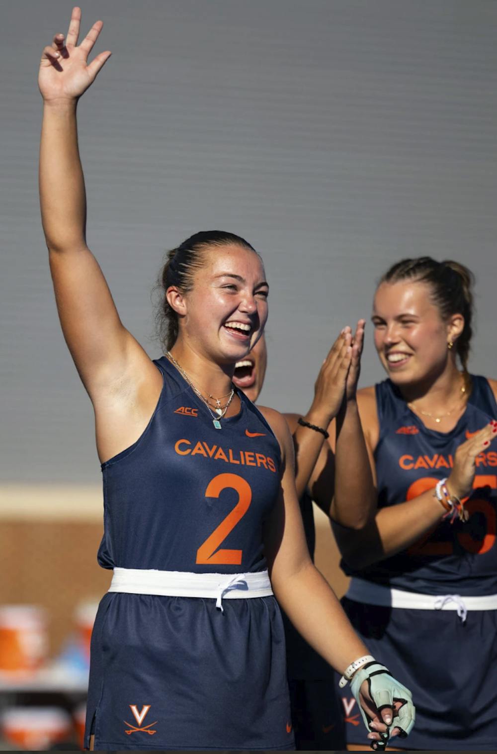 Sophomore midfielder Mia Abello salutes the home crowd in a 7-0 win versus Temple.