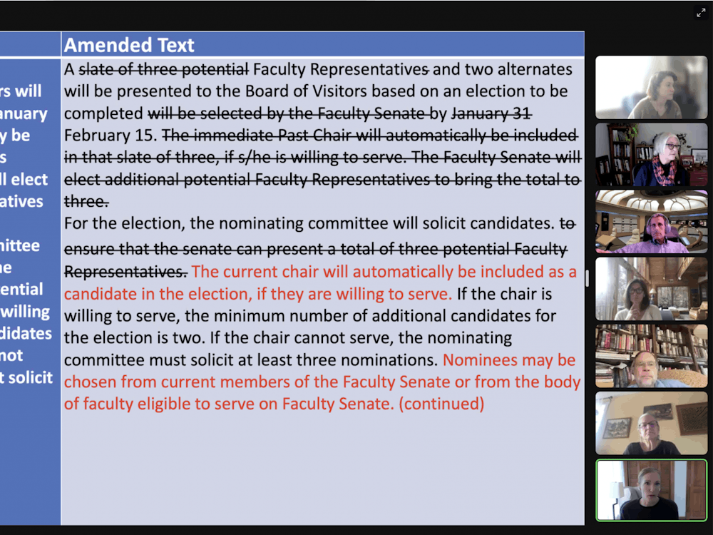 One change clarifies that the Senate would select a representative and then two alternates to present to the Board, instead of a more general slate of three potential representatives. 