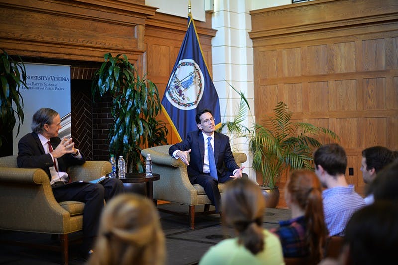 Eric&nbsp;Cantor (right) stepped down as majority leader in what many political analysts describe as a stunning primary defeat in Virginia’s 7th District against Dave Brat in August 2014.