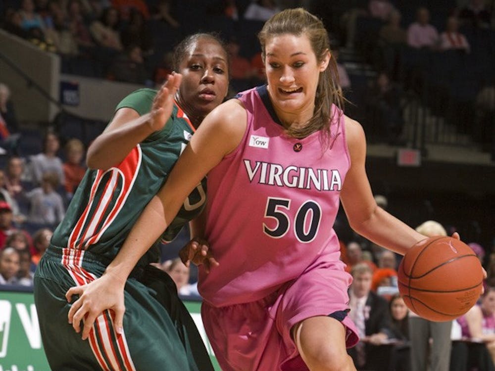 Virginia forward Chelsea Shine (50) in action against Miami.  The #21 ranked Virginia Cavaliers defeated the Miami Hurricanes 85-74 in overtime at the John Paul Jones Arena in Charlottesville, VA on February 19, 2009.