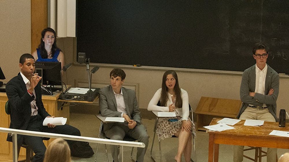 Members of the Honor Committee support officer pool hosting a mock trial for students in Gilmer Hall.